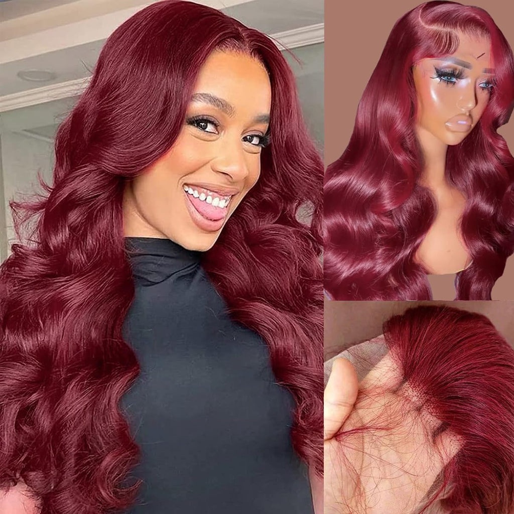Burgundy Lace Front Glueless Human Hair Wig for women and girls
