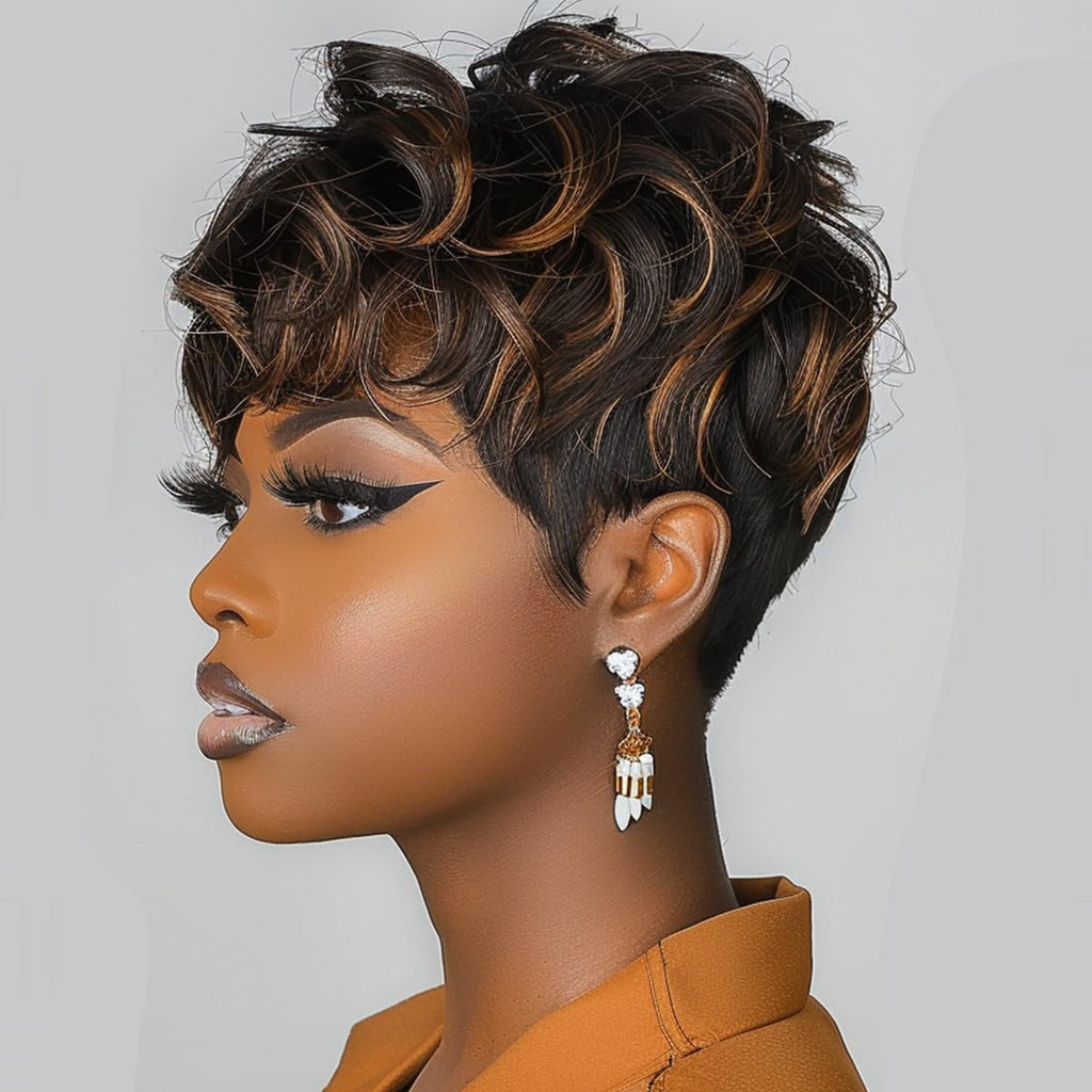 Short Curly Pixie Cut Wig for Women   and girls