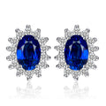 Princess Diana Class Gemstone Sapphire Stud Earrings for Women 14k Gold Plated