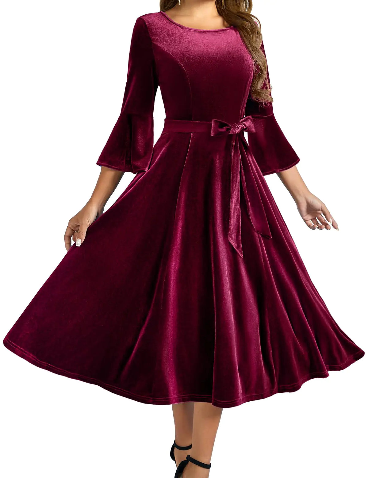 HomRain Velvet Burgundy Dresses