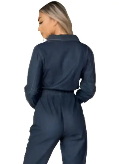 Hem Long Sleeve Denim Jumpsuit