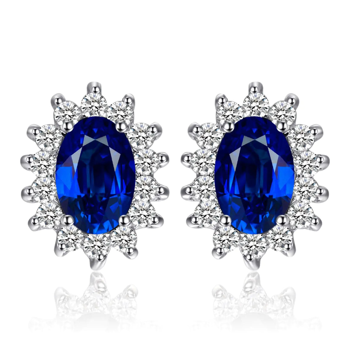 Princess Diana Class Gemstone Sapphire Stud Earrings for Women 14k Gold Plated